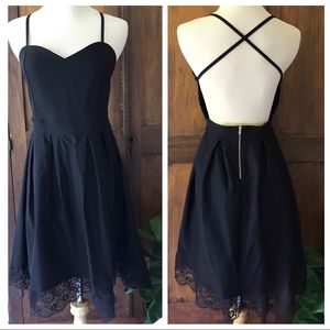 Lulu's Black Lace Hem Backless Dress Large